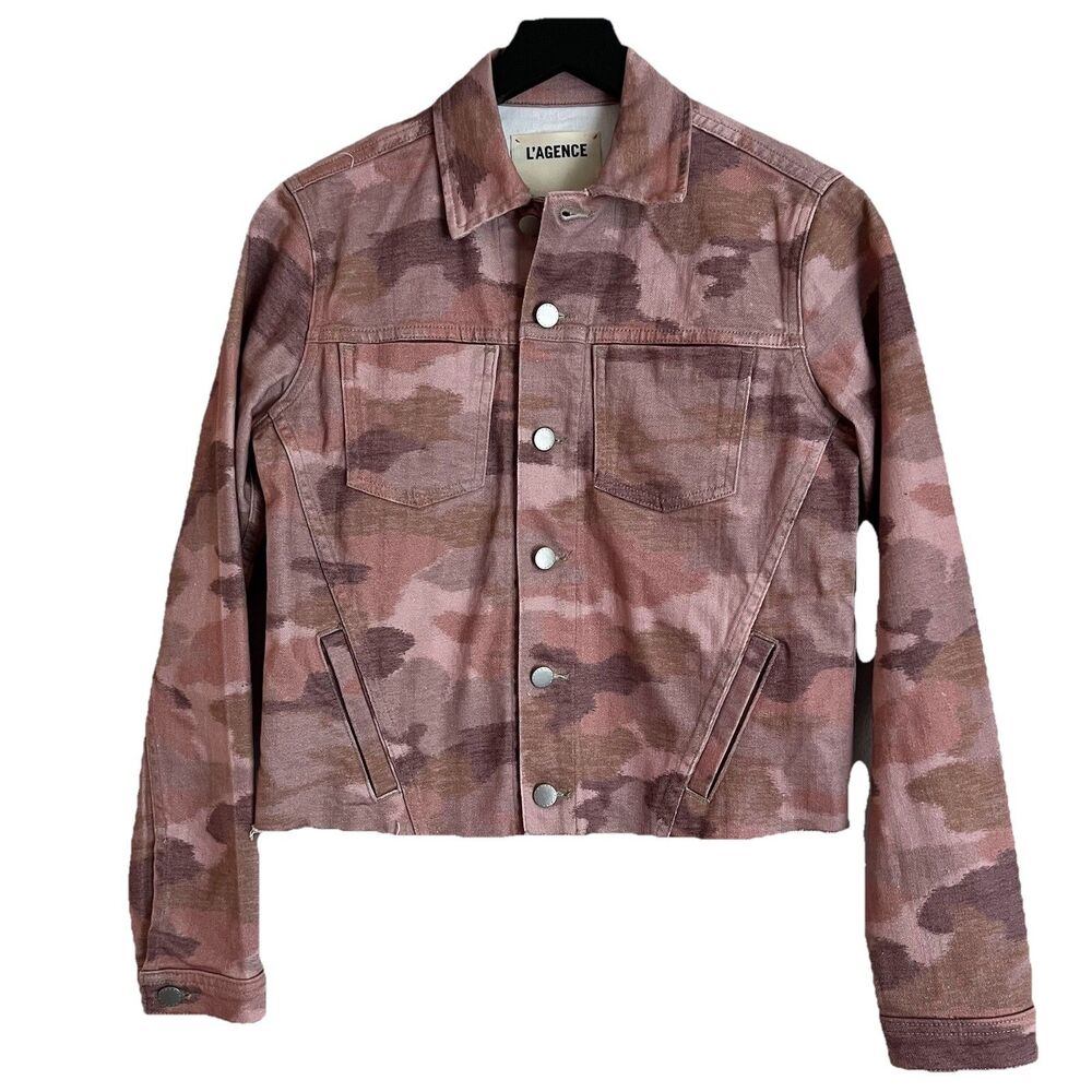 L'Agence NUDE PINK CAMO Women's Janice Camo Cropped Jacket, US Medium